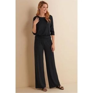 Soft Surroundings Toujours Wide Leg Jumpsuit Size M Black Stretch Jersey